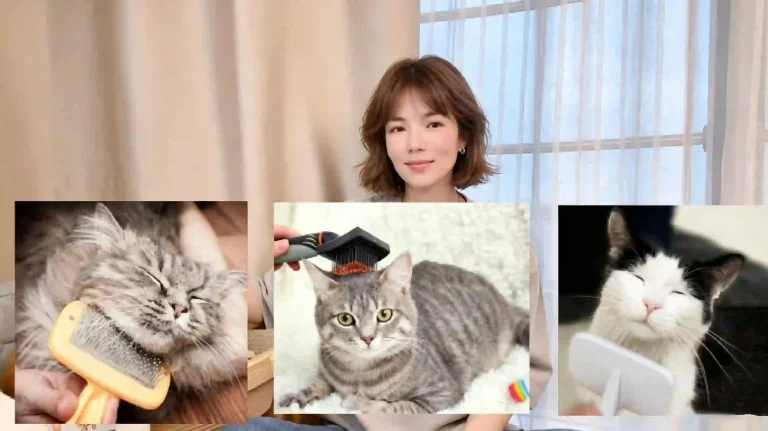 Pet creator shows gentle cat grooming brushes and body areas that cats tolerate during fur brushing